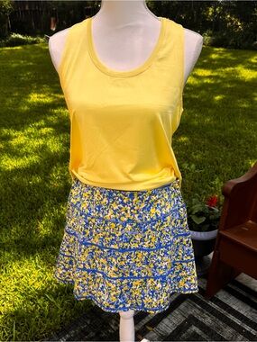 Ideology Yellow Tank with Blue & Yellow Floral Skater Skirt